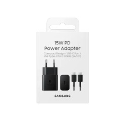 Samsung T1510XBE : CHARGEUR USB-C + CABLE USB-C 15W SAMSUNG NOIR SOUS BLISTER EUROPE