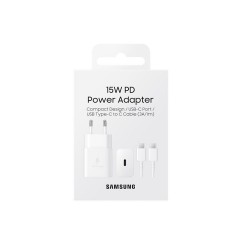 Samsung EP-T1510XWEGEU : CHARGEUR USB-C +CABLES 15W SAMSUNG BLANC SOUS BLISTER EUROPE