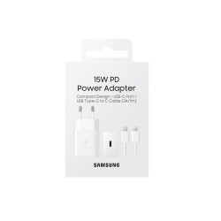 Samsung T1510XWE : CHARGEUR USB-C +CABLES 15W SAMSUNG BLANC SOUS BLISTER EUROPE