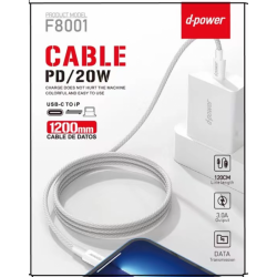 D-Power Câble Type C vers lightning 3A 1.2m Nylon Tressé- Blanc F8001