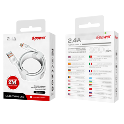 D-Power D-POWER - Câble Lightning iphone USB 2m F2003 - Blanc