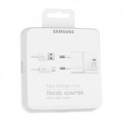 Samsung EP-TA20EWE + ECB-DU4EWE : Chargeur USB Samsung 2A Fast Charge + Cable USB Micro USB BLANC