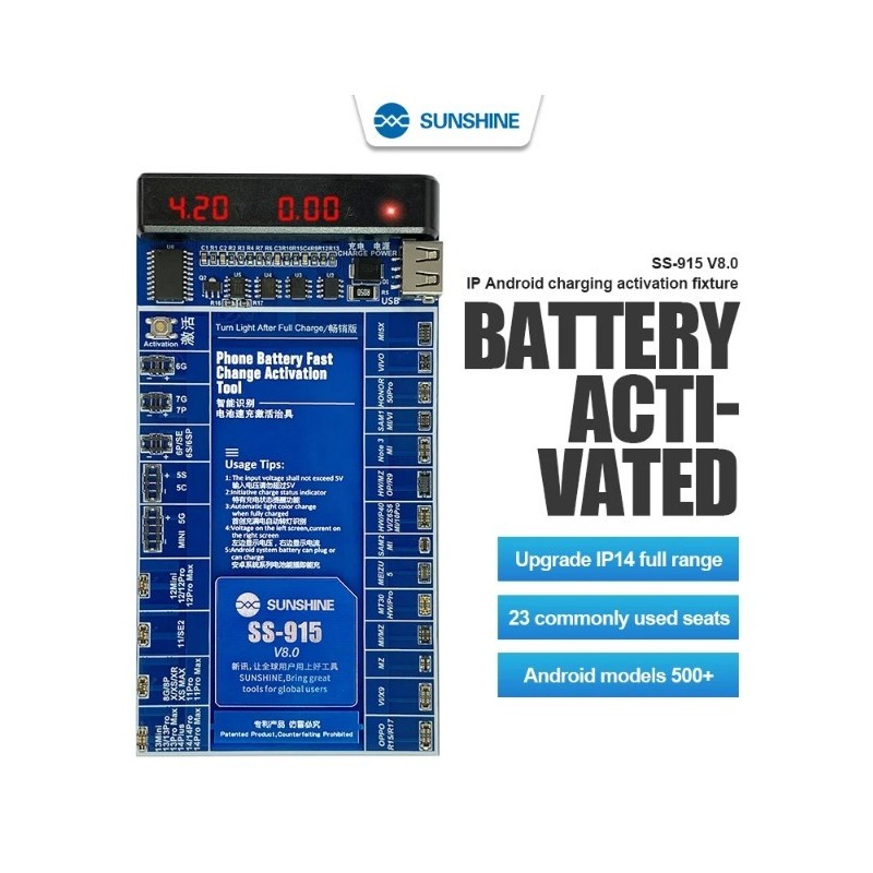 Plaque d'activation de batterie et de charge rapide pour Android et iPhone 5 à 14 Pro Max Sunshine SS-915