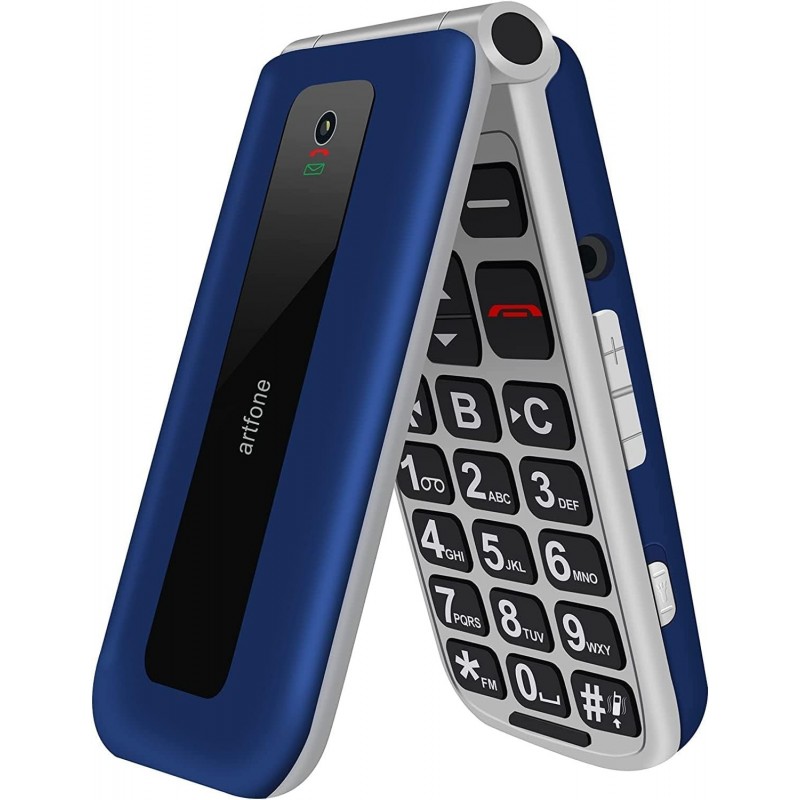 TELEPHONE PORTABLE 2G POUR SENIOR (F20) - CLAPET AVEC GRANDES TOUCHES - BOUTON SOS - RADIO - BLEU