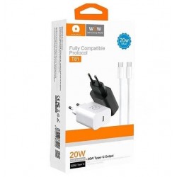 T81C BLANC : Prise PD 20W + Cable Type-C vers Type-C Chargeur Complet