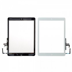 Vitre tactile iPad Air (A1474 / A1475) Blanc avec Bouton Home + Autocollant