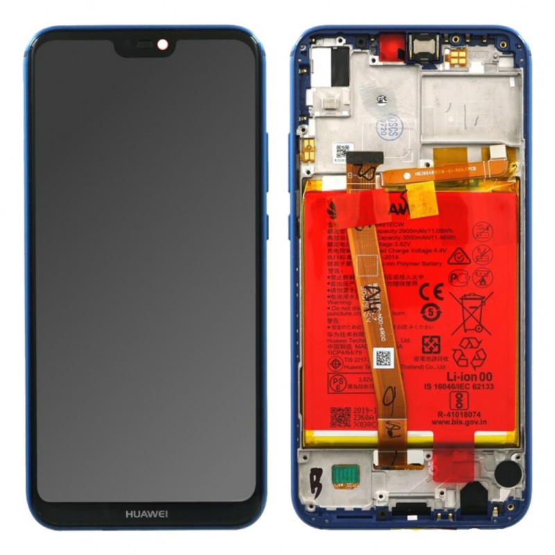 Ecran Huawei P20 Lite Blue Sur Châssis + Batterie 02351VUV (Service pack)