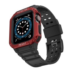 Apple Bracelet pour Apple Watch 7 /6/5/4/3/2/SE (45/44/42mm) - Protection Ecran - Noir / Rouge