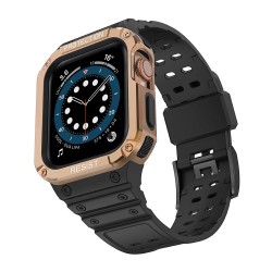 Apple Bracelet pour Apple Watch 7 /6/5/4/3/2/SE (45/44/42mm) - Protection Ecran - Noir / Or Rose