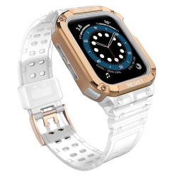 Apple Bracelet pour Apple Watch 7 /6/5/4/3/2/SE (45/44/42mm) - Protection Ecran - Blanc / Or Rose