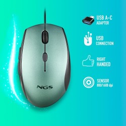 NGS NGS - SOURIS ERGONOMIQUE AVEC BOUTONS SILENCIEUX + ADAPTATEUR USB VERS TYPE C - MOTH ICE