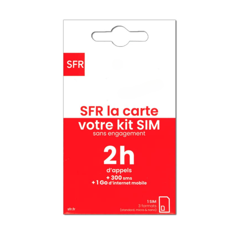 Carte SIM Prépayée SFR 2h d'Appels + 300 SMS + 1Go Internet Sans Engagement