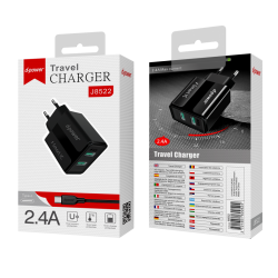 D-Power D-Power - CHARGEUR SECTEUR 2.4A / 2 PORTS USB + CÂBLE TYPE-C / J8522 NOIR