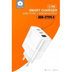 Wuw WUW - CHARGEUR RAPIDE GaN 65W - USB-A / USB-C - Blanc C199