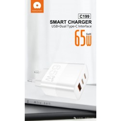 Wuw WUW - CHARGEUR RAPIDE GaN 65W - USB-A / USB-C - Blanc C199