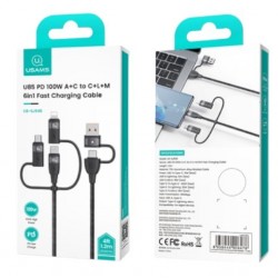 Usams Câble 2 Mètres USB-A -USB-C vers Lightning, USB-C, MicroUSB 100W (US-SJ646) - Noir