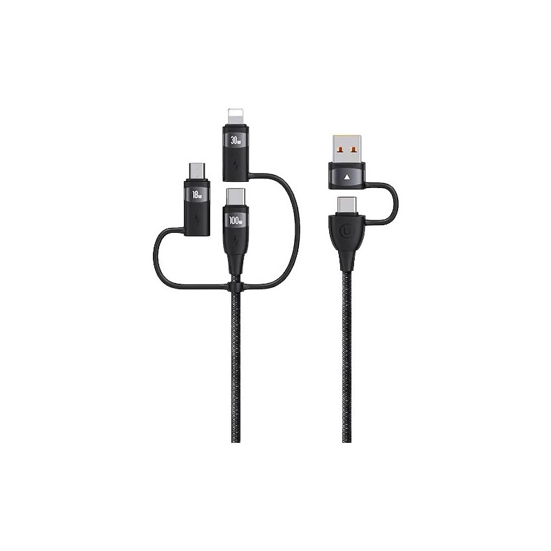 Usams Câble 1.2 Mètres USB-A -USB-C vers Lightning, USB-C, MicroUSB 60W (US-SJ547) - Noir