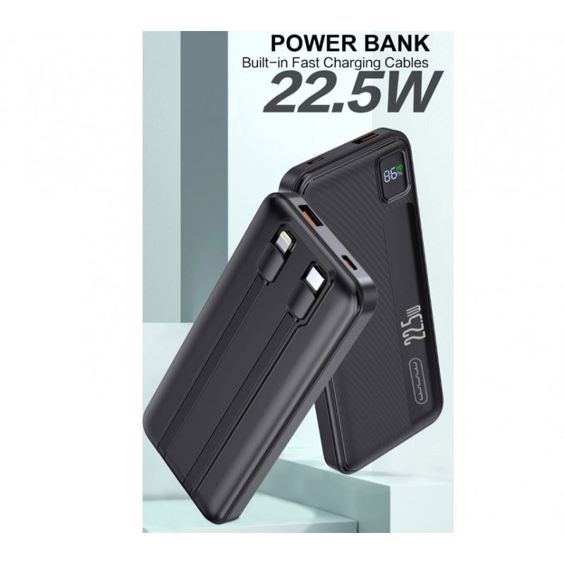 Wuw PowerBank Y139 10000mAh 22.5w avec 2 câbles (Type-C / Lightning) Noir