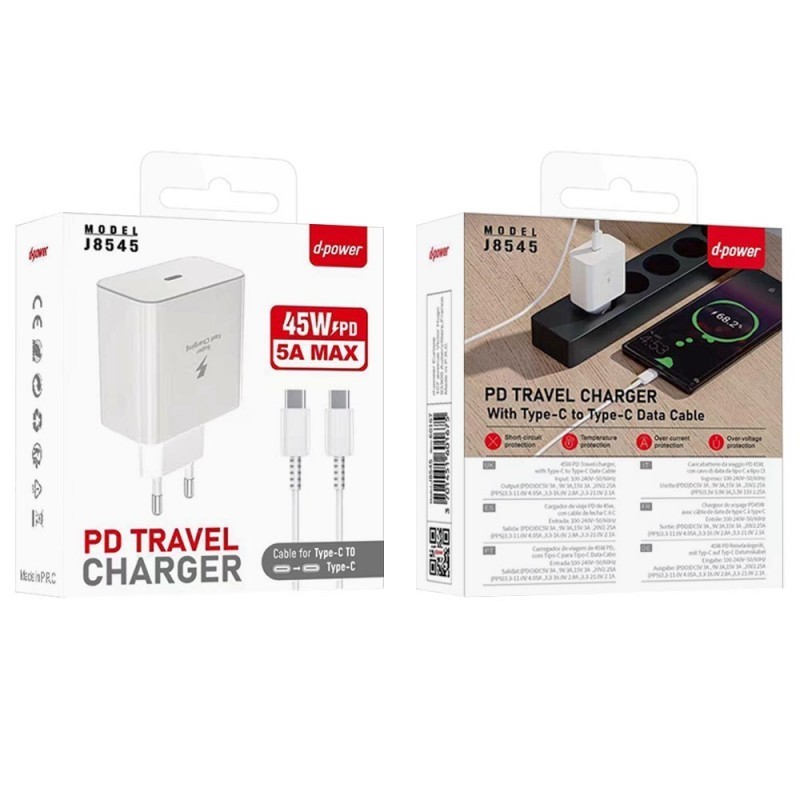 D-Power D-Power - CHARGEUR SECTEUR (TYPE-C) + CABLE TYPE-C 45W (J8545) - Blanc