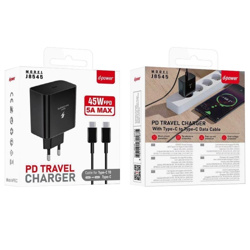 D-Power D-Power - CHARGEUR SECTEUR (TYPE-C) + CABLE TYPE-C 45W (J8545) - Noir