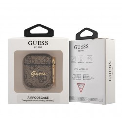 Guess Étui PC/PU Guess 4G Script pour AirPods 1/2 Marron