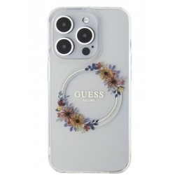 Apple iPhone 15 Pro Max - Coque Guess PC/TPU Flowers Ring Glossy Logo MagSafe Transparent