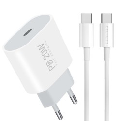 Wuw Chargeur USB-C 20W + Cable Type-C vers Type-C Blanc T79C