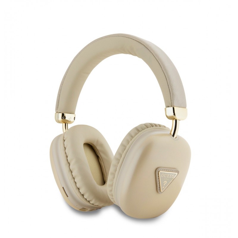 Guess Casque sans fil Guess Saffiano en cuir PU avec logo triangulaire Doré Guess Casque sans fil Guess Saffiano en cuir PU avec logo triangulaire Doré