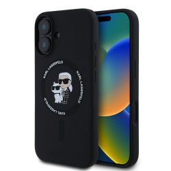 Apple Karl Lagerfeld IPHONE 16 - Coque MagSafe Karl et Choupette en Silicone - Noir