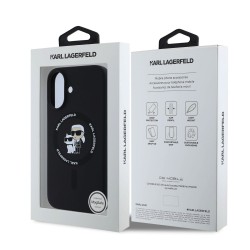 Apple Karl Lagerfeld IPHONE 16 - Coque MagSafe Karl et Choupette en Silicone - Noir