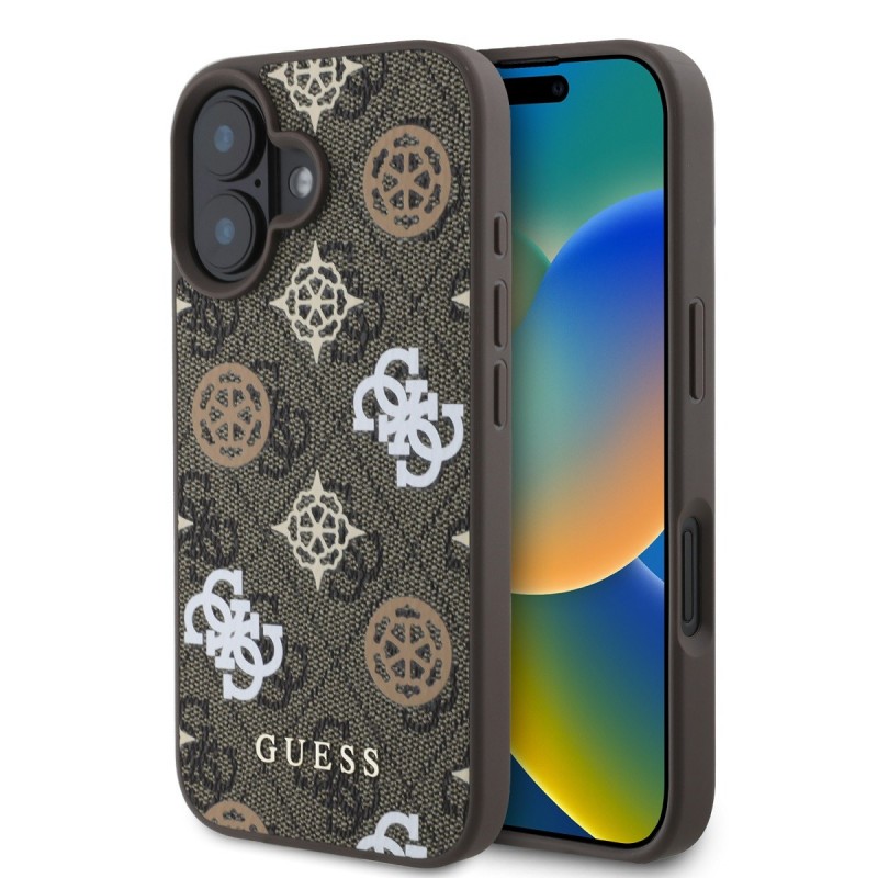 Apple GUESS IPHONE 16 Pro - Coque PU 4G Peony MagSafe - Marron