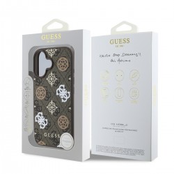 Apple GUESS IPHONE 16 Pro - Coque PU 4G Peony MagSafe - Marron