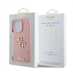 Guess GUESS IPhone 16 Pro - Coque en PU avec Logo en Métal et Paillettes Fixes 4G - Rose