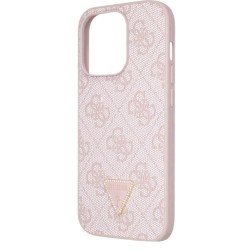 Guess ETUI TRIANGULAIRE PU 4G STRASS POUR IPHONE 16 PRO MAX ROSE