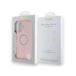 Guess GUESS IML BAGUE STRASS COQUE MAGSAFE POUR IPHONE 16 - ROSE