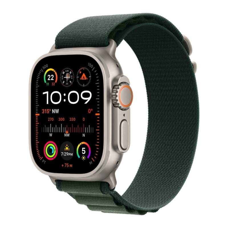 Apple Montre Connectée Apple Watch Ultra 2 GPS+Cellular Titane Noir 49 mm Boucle Alpine - vert foncé taille L MX4T3 - Neuf