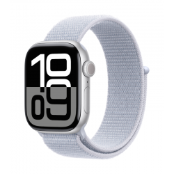 Apple Montre Connectée Apple Watch S10 GPS aluminium argent 46 mm, Boucle Sport nuée bleue MWWN3 - Neuf