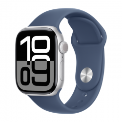 Apple Montre Connectée Apple Watch Series 10 Cellular Boîtier en Aluminium Argent 42 mm Bracelet Sport Denim - S/M MWX33 - Neuf