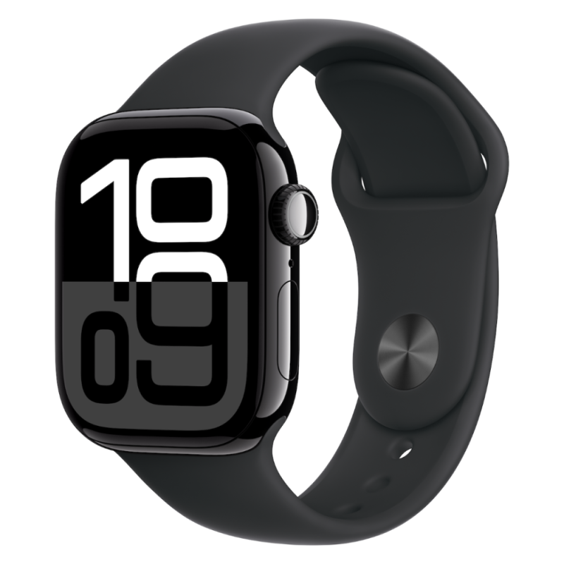 Apple Montre Connectée Apple Watch Series 10 Cellular Boîtier Aluminium Noir de Jais 42 mm Boucle Sport Noir S/M MWX63