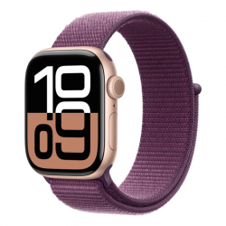 Apple Montre Connectée Apple Watch Series 10 Cellular Boîtier en Aluminium Or Rose 46 mm Boucle Sport Prune MWY83 - Neuf