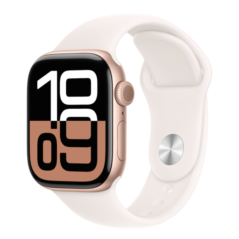 Apple Montre Connectée Apple Watch Series 10 Cellular Boîtier Aluminium Or Rose 46 mm Boucle Sport Rose Tendre S/M MWY63 - Neuf