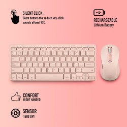 NGS NGS - FANTASY KIT CLAVIER ET SOURIS MULTIFONCTION RECHARGEABLE SILENCIEUX AVEC 12 TOUCHES MÉDIAS - ROSE