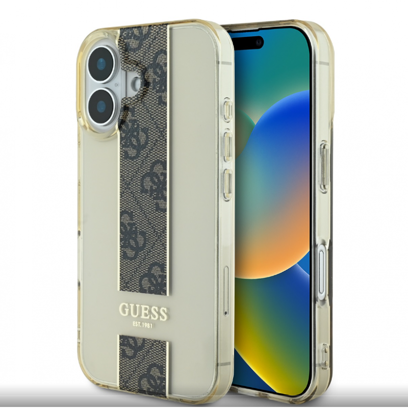 Guess COQUE GUESS IML MIDDLE 4G STRIPE POUR IPHONE 16 PRO MAX MARRON