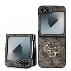 Guess GUESS : Coque PU 4G avec logo en métal pour Samsung Galaxy Z Flip 6 Marron