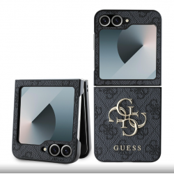 Guess GUESS : Coque PU 4G avec logo en métal pour Samsung Galaxy Z Flip 6 GRIS