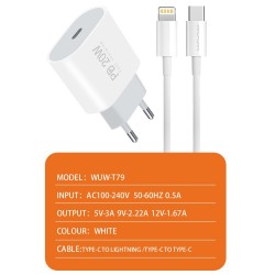 Wuw Chargeur USB-C 20W + Cable Type-C vers Lightning Blanc T79L