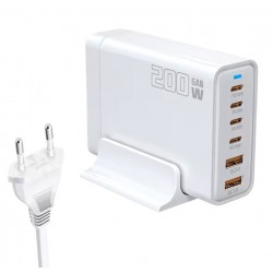 Wuw CHARGEUR RAPIDE GaN 200W 6 PORTS (4 USB-C / 2 USB-A) BLANC C214