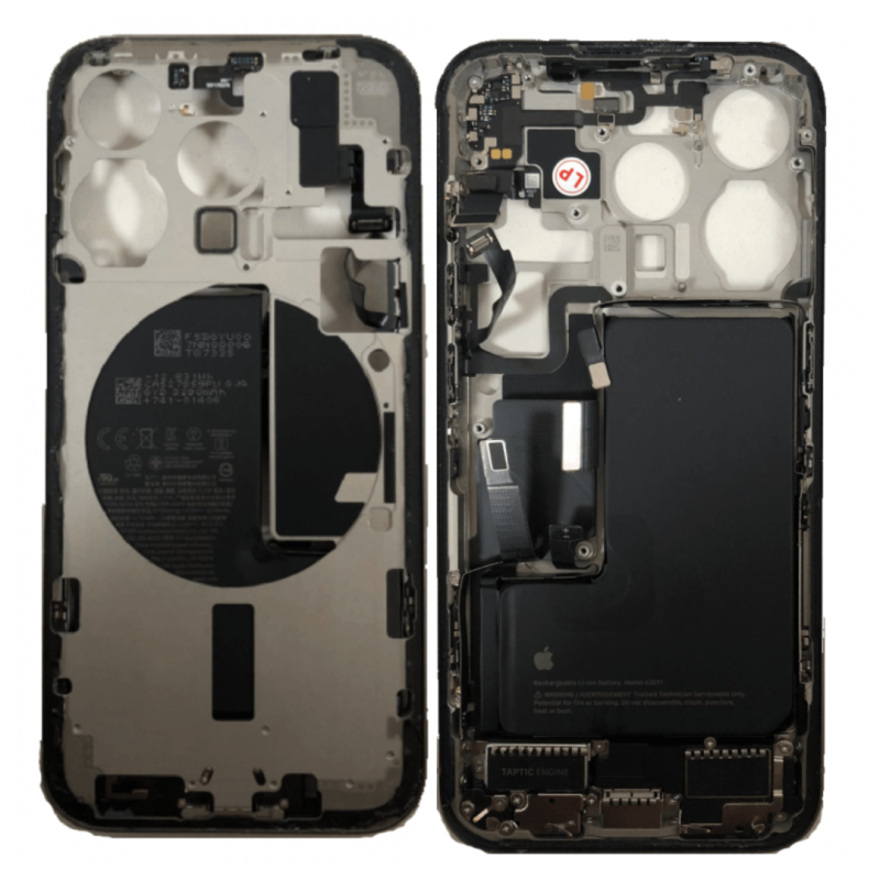 Apple Chassis Arrière iPhone 15 Pro sans Vitre Arrière avec Batterie Titane Blanc E-SIM (Origine Demonté) Grade A