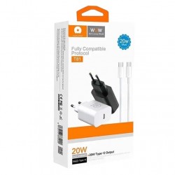 T81C NOIR : Prise PD 20W + Cable Type-C vers Type-C NOIR Chargeur Complet