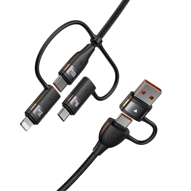 Usams Câble 2 Mètres USB-A -USB-C vers Lightning, USB-C, MicroUSB 100W (US-SJ646) - Noir